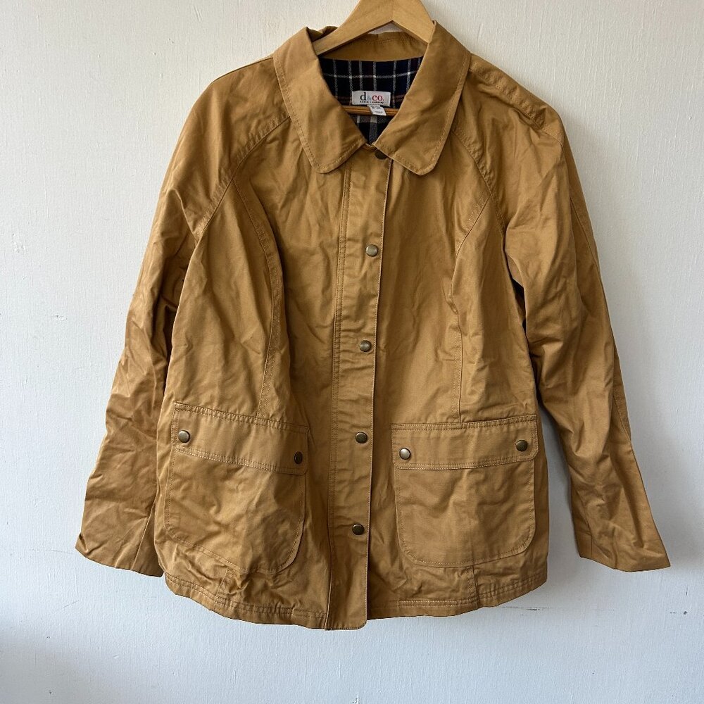 D&Co Khaki Chore Coat Womens 1x Pockets Snap Front Brown Minimalist